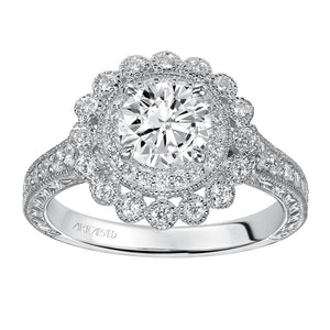 Artcarved Bridal Mounted with CZ Center Vintage Engagement Ring Roxanne 14K White Gold