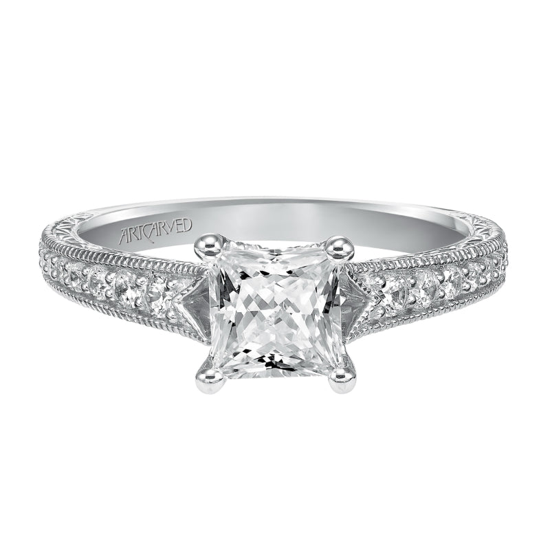 Artcarved Bridal Semi-Mounted with Side Stones Vintage Engagement Ring Ruth 14K White Gold