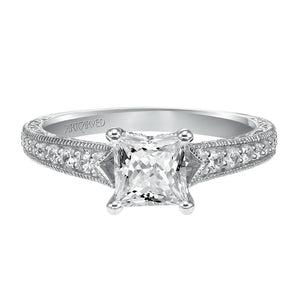 Artcarved Bridal Mounted with CZ Center Vintage Engagement Ring Ruth 14K White Gold