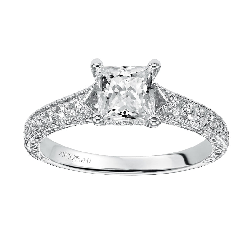 Artcarved Bridal Semi-Mounted with Side Stones Vintage Engagement Ring Ruth 14K White Gold