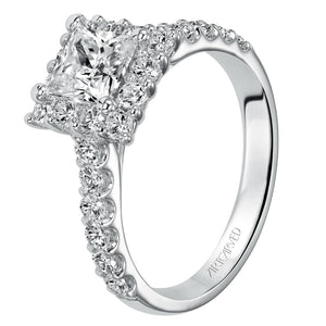 Artcarved Bridal Semi-Mounted with Side Stones Classic Halo Engagement Ring Yolanda 14K White Gold