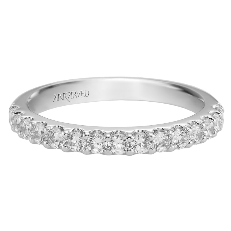 Artcarved Bridal Mounted with Side Stones Classic Halo Diamond Wedding Band Yolanda 14K White Gold