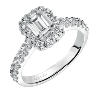 Artcarved Bridal Mounted with CZ Center Classic Halo Engagement Ring Genesis 14K White Gold