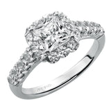 Artcarved Bridal Semi-Mounted with Side Stones Classic Halo Engagement Ring Jaime 14K White Gold