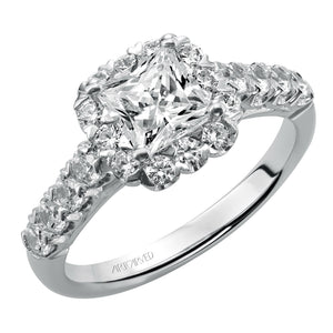 Artcarved Bridal Semi-Mounted with Side Stones Classic Halo Engagement Ring Jaime 14K White Gold