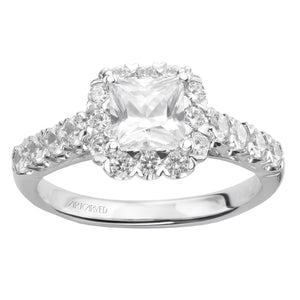 Artcarved Bridal Semi-Mounted with Side Stones Classic Halo Engagement Ring Jaime 14K White Gold