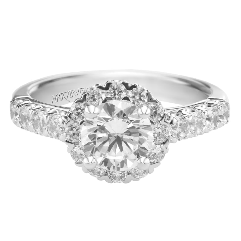 Artcarved Bridal Semi-Mounted with Side Stones Classic Halo Engagement Ring Jaime 14K White Gold