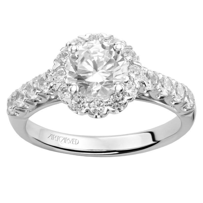 Artcarved Bridal Semi-Mounted with Side Stones Classic Halo Engagement Ring Jaime 14K White Gold