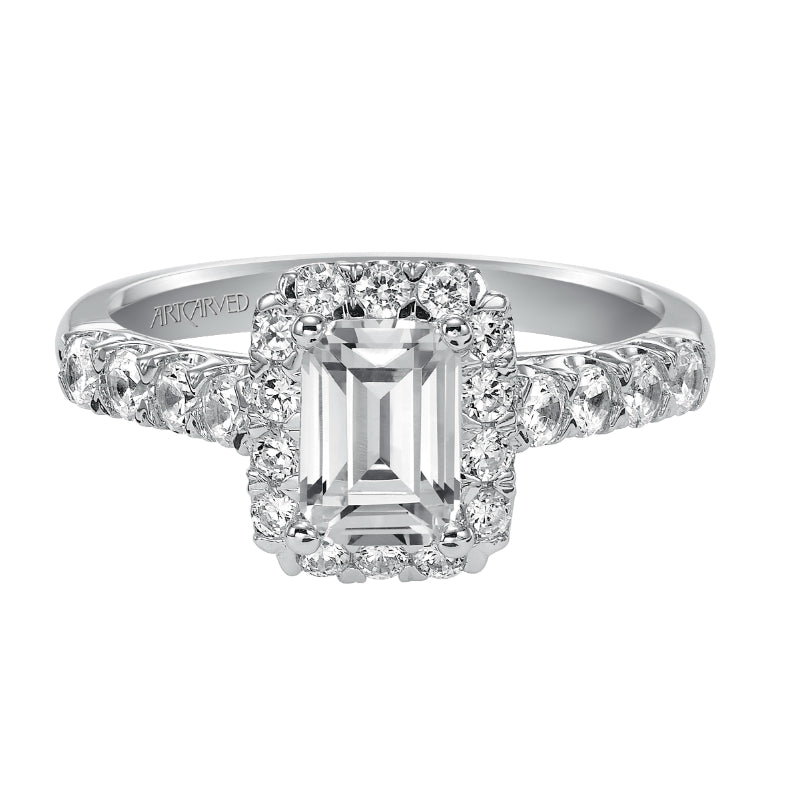 Artcarved Bridal Semi-Mounted with Side Stones Classic Halo Engagement Ring Gabby 14K White Gold