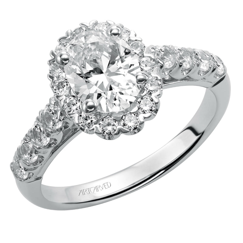 Artcarved Bridal Semi-Mounted with Side Stones Classic Halo Engagement Ring Gabby 14K White Gold