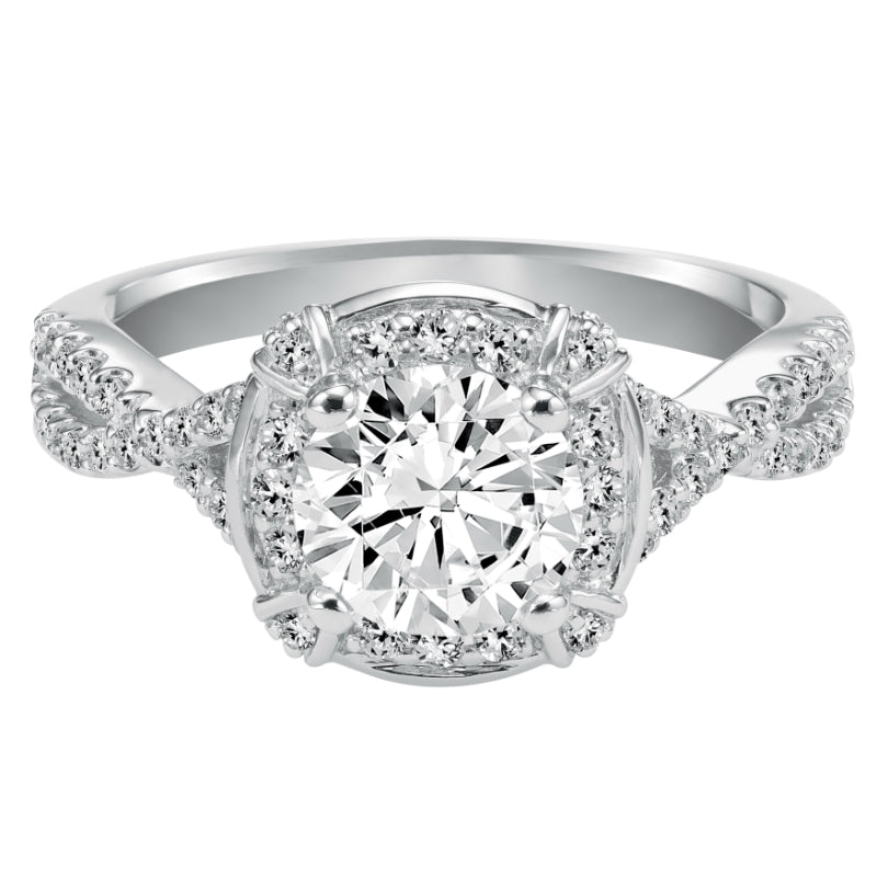 Artcarved Bridal Semi-Mounted with Side Stones Contemporary Halo Engagement Ring Julissa 14K White Gold