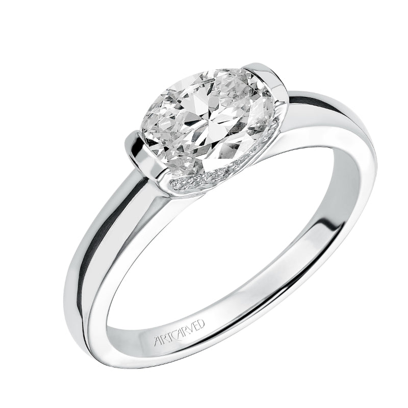 Artcarved Bridal Semi-Mounted with Side Stones Contemporary Engagement Ring Leona 14K White Gold