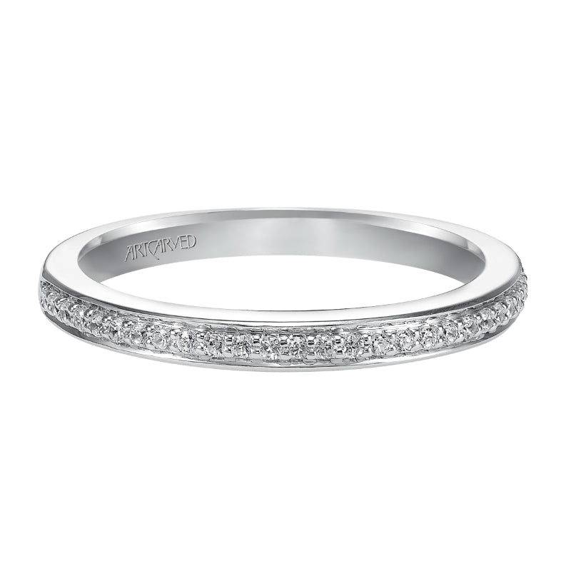 Artcarved Bridal Mounted with Side Stones Contemporary Diamond Wedding Band Leona 14K White Gold