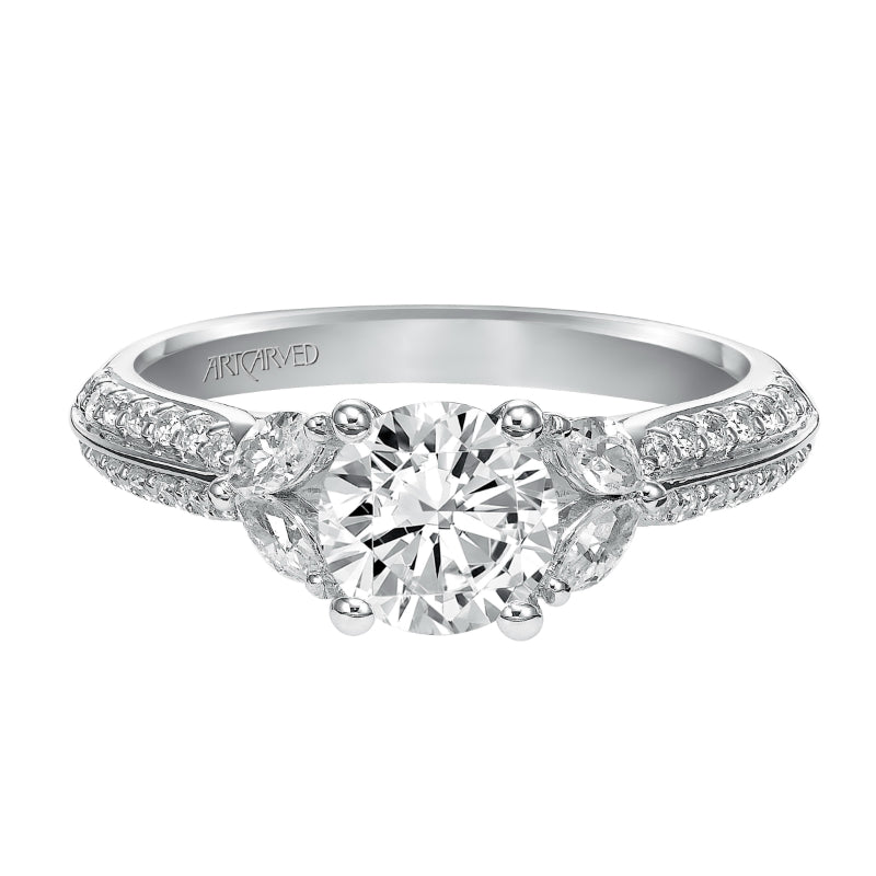 Artcarved Bridal Mounted with CZ Center Contemporary Engagement Ring Loretta 14K White Gold