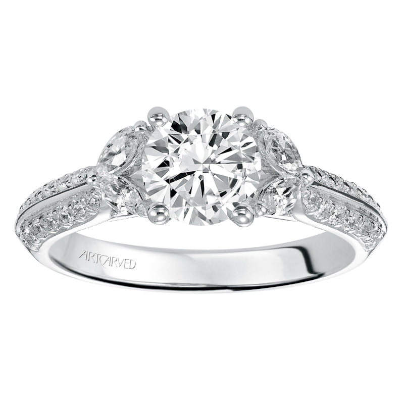 Artcarved Bridal Mounted with CZ Center Contemporary Engagement Ring Loretta 14K White Gold