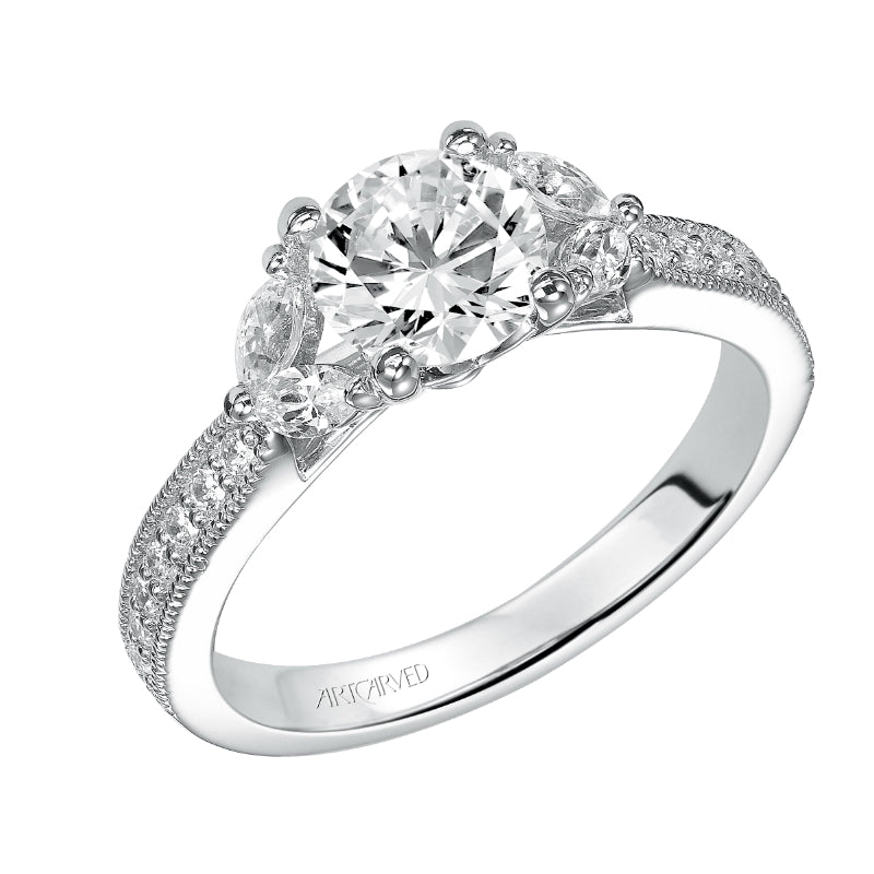 Artcarved Bridal Mounted with CZ Center Vintage Engagement Ring Florence 14K White Gold