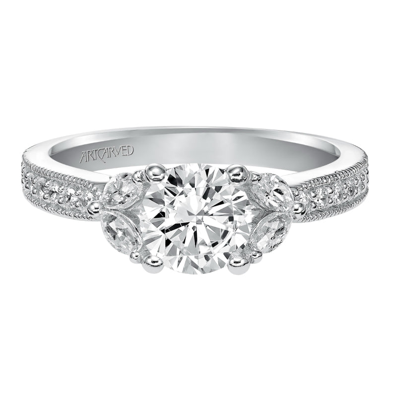 Artcarved Bridal Mounted with CZ Center Vintage Engagement Ring Florence 14K White Gold