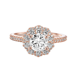 Artcarved Bridal Semi-Mounted with Side Stones Contemporary Floral Halo Engagement Ring Priscilla 14K Rose Gold