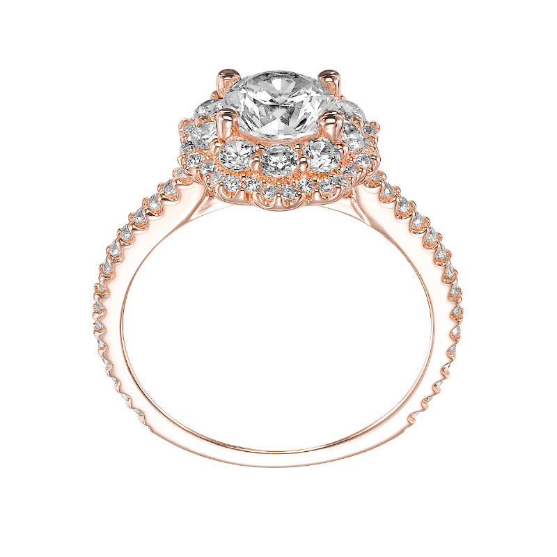 Artcarved Bridal Mounted with CZ Center Contemporary Floral Halo Engagement Ring Priscilla 14K Rose Gold