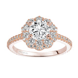 Artcarved Bridal Semi-Mounted with Side Stones Contemporary Floral Halo Engagement Ring Priscilla 14K Rose Gold