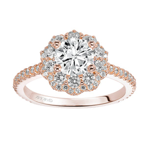 Artcarved Bridal Mounted with CZ Center Contemporary Floral Halo Engagement Ring Priscilla 14K Rose Gold