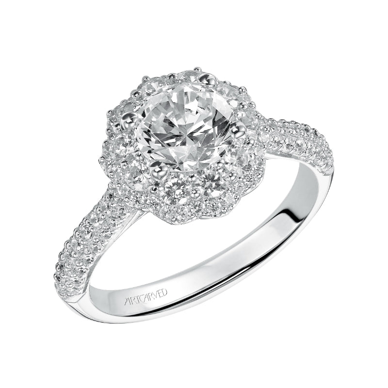 Artcarved Bridal Semi-Mounted with Side Stones Contemporary Halo Engagement Ring Tabitha 14K White Gold