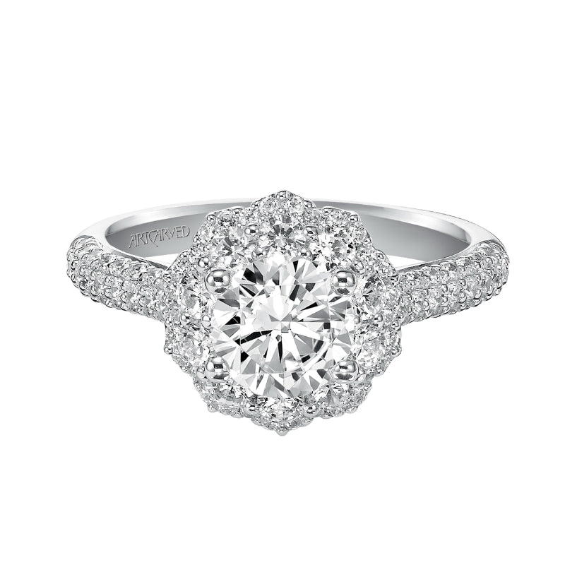 Artcarved Bridal Semi-Mounted with Side Stones Contemporary Halo Engagement Ring Tabitha 14K White Gold