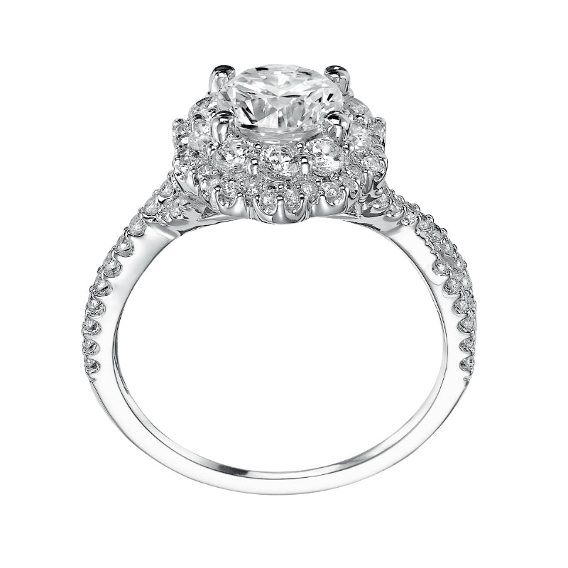 Artcarved Bridal Semi-Mounted with Side Stones Contemporary Floral Halo Engagement Ring Natasha 14K White Gold