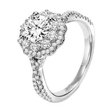 Artcarved Bridal Mounted with CZ Center Contemporary Floral Halo Engagement Ring Natasha 14K White Gold