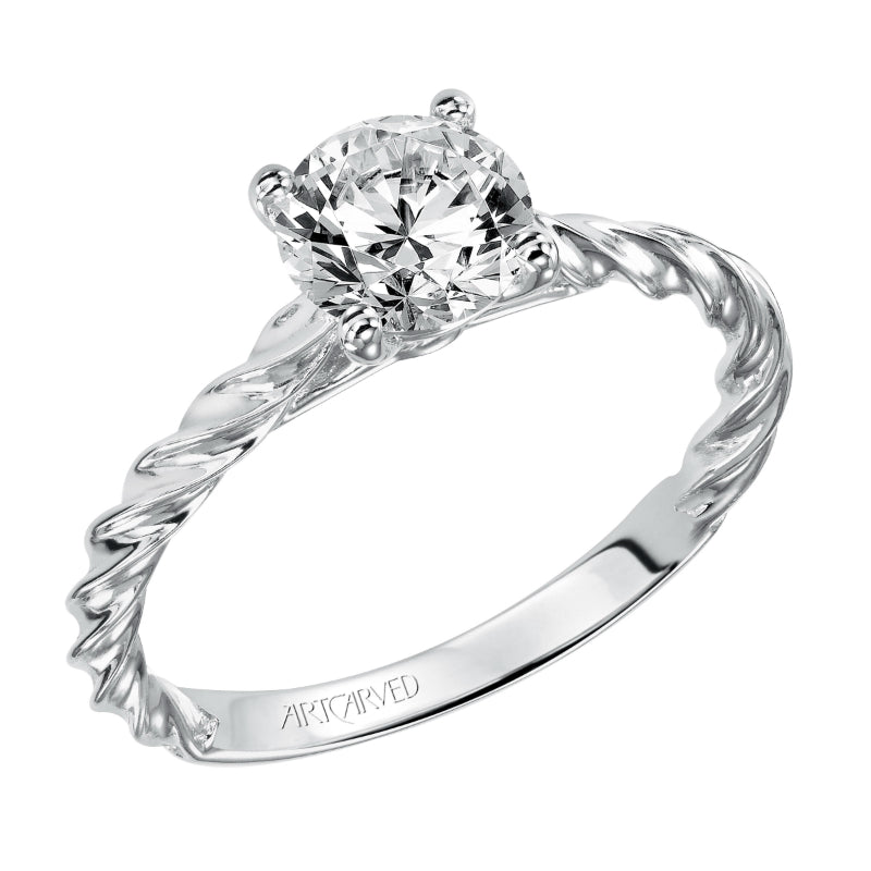 Artcarved Bridal Unmounted No Stones Contemporary Rope Solitaire Engagement Ring Joanna 14K White Gold