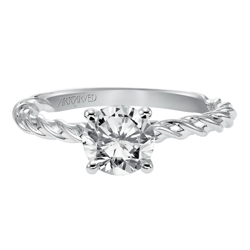 Artcarved Bridal Mounted with CZ Center Contemporary Rope Solitaire Engagement Ring Joanna 14K White Gold