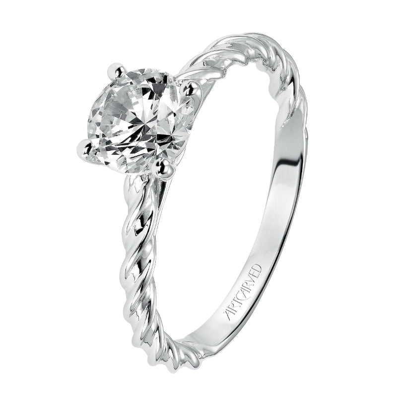 Artcarved Bridal Mounted with CZ Center Contemporary Rope Solitaire Engagement Ring Joanna 14K White Gold