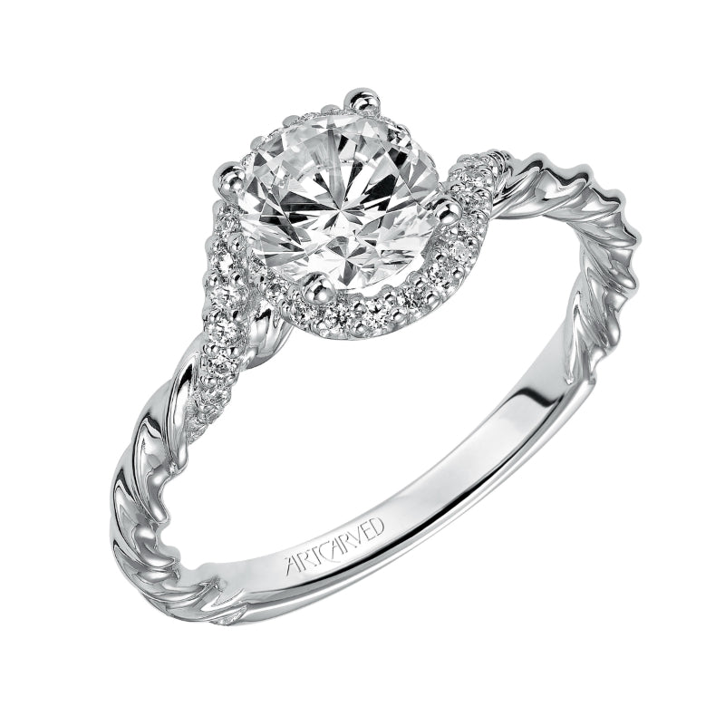 Artcarved Bridal Semi-Mounted with Side Stones Contemporary Rope Halo Engagement Ring Jolie 14K White Gold