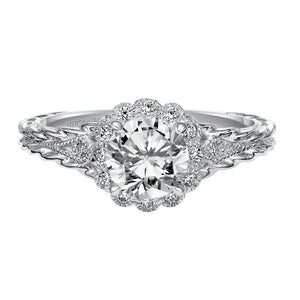 Artcarved Bridal Semi-Mounted with Side Stones Contemporary Twist Halo Engagement Ring Lila 14K White Gold