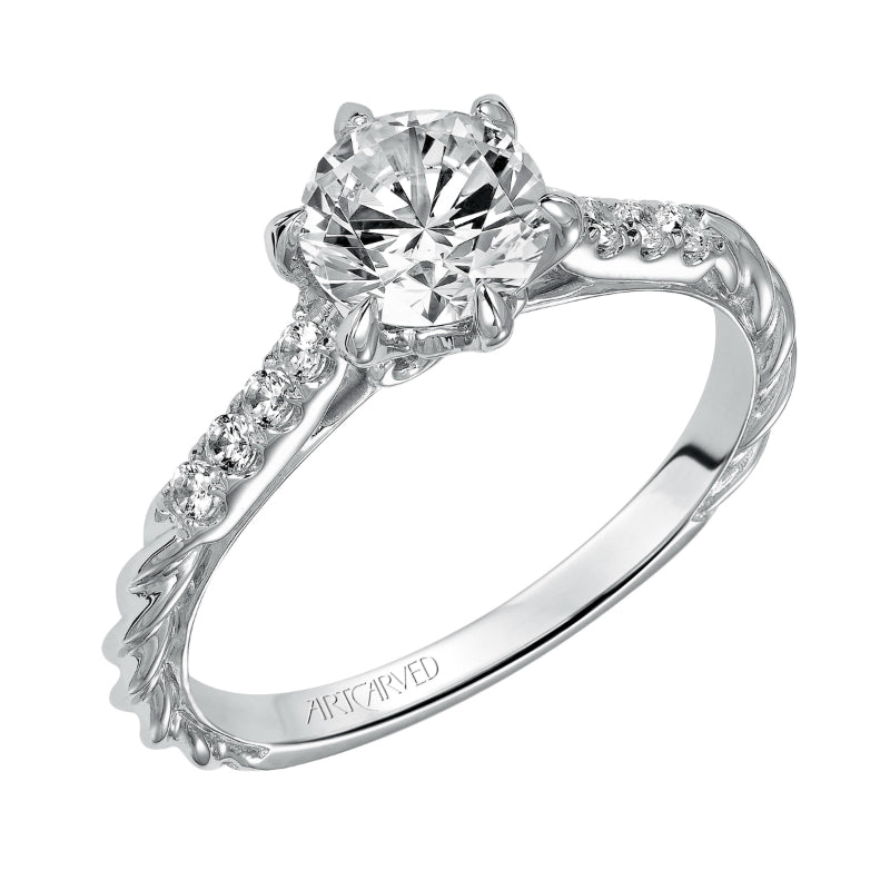 Artcarved Bridal Semi-Mounted with Side Stones Contemporary Twist Diamond Engagement Ring Meadow 14K White Gold