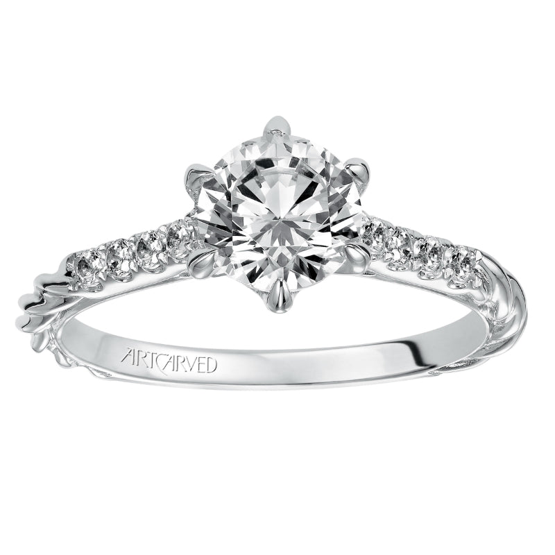 Artcarved Bridal Semi-Mounted with Side Stones Contemporary Twist Diamond Engagement Ring Meadow 14K White Gold