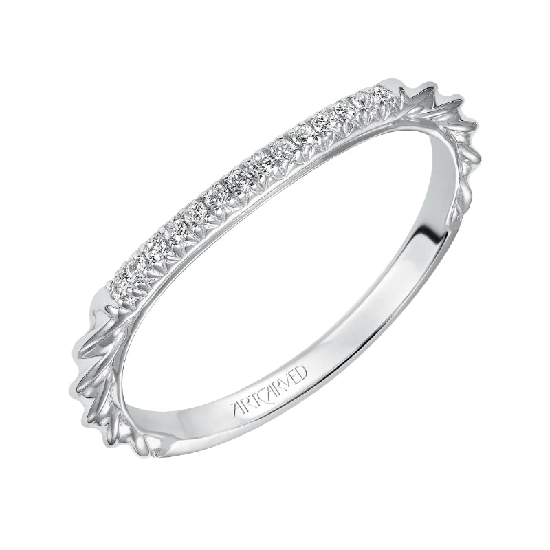 Artcarved Bridal Mounted with Side Stones Contemporary Diamond Wedding Band Regina 14K White Gold