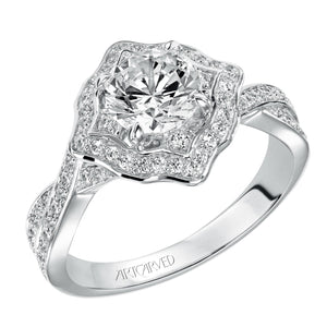 Artcarved Bridal Mounted with CZ Center Vintage Halo Engagement Ring Lucia 14K White Gold