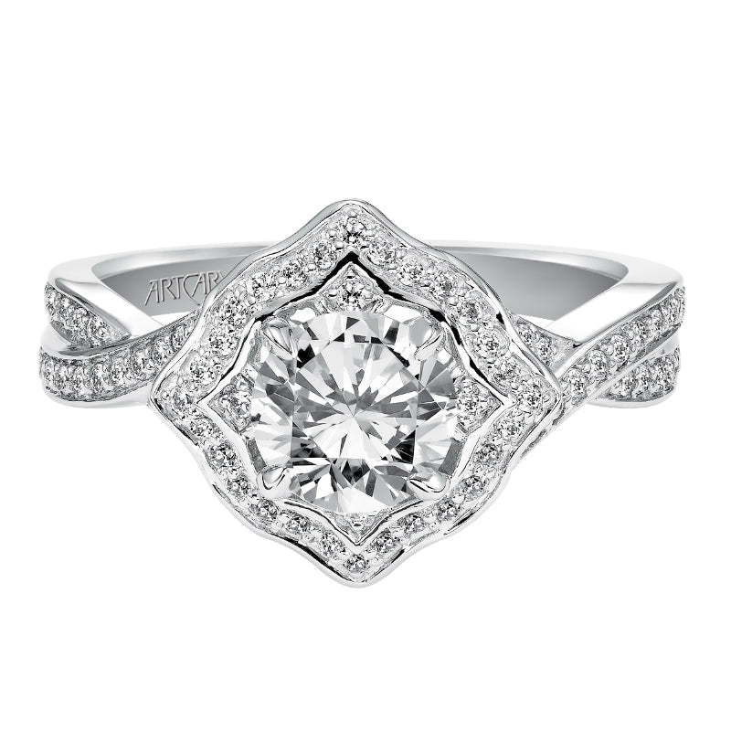 Artcarved Bridal Semi-Mounted with Side Stones Vintage Halo Engagement Ring Lucia 14K White Gold