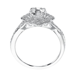 Artcarved Bridal Semi-Mounted with Side Stones Vintage Halo Engagement Ring Lucia 14K White Gold