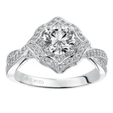 Artcarved Bridal Semi-Mounted with Side Stones Vintage Halo Engagement Ring Lucia 14K White Gold