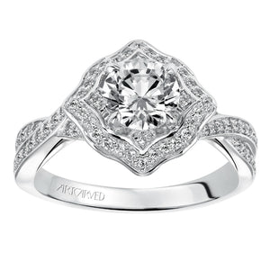 Artcarved Bridal Semi-Mounted with Side Stones Vintage Halo Engagement Ring Lucia 14K White Gold