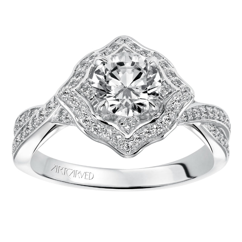 Artcarved Bridal Mounted with CZ Center Vintage Halo Engagement Ring Lucia 14K White Gold