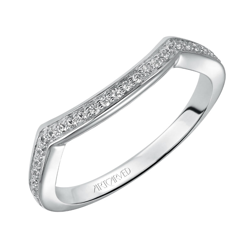 Artcarved Bridal Mounted with Side Stones Vintage Diamond Wedding Band Lucia 14K White Gold