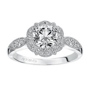 Artcarved Bridal Semi-Mounted with Side Stones Vintage Halo Engagement Ring Francesca 14K White Gold