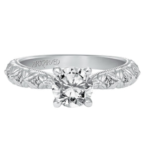 Artcarved Bridal Semi-Mounted with Side Stones Vintage Engagement Ring Collete 14K White Gold