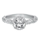 Artcarved Bridal Semi-Mounted with Side Stones Vintage Engraved Halo Engagement Ring Catrina 14K White Gold