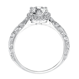 Artcarved Bridal Semi-Mounted with Side Stones Vintage Engraved Halo Engagement Ring Catrina 14K White Gold