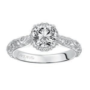 Artcarved Bridal Semi-Mounted with Side Stones Vintage Engraved Halo Engagement Ring Catrina 14K White Gold