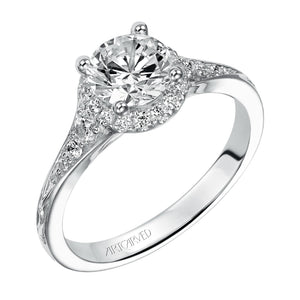 Artcarved Bridal Semi-Mounted with Side Stones Vintage Vintage Halo Engagement Ring Farrah 14K White Gold